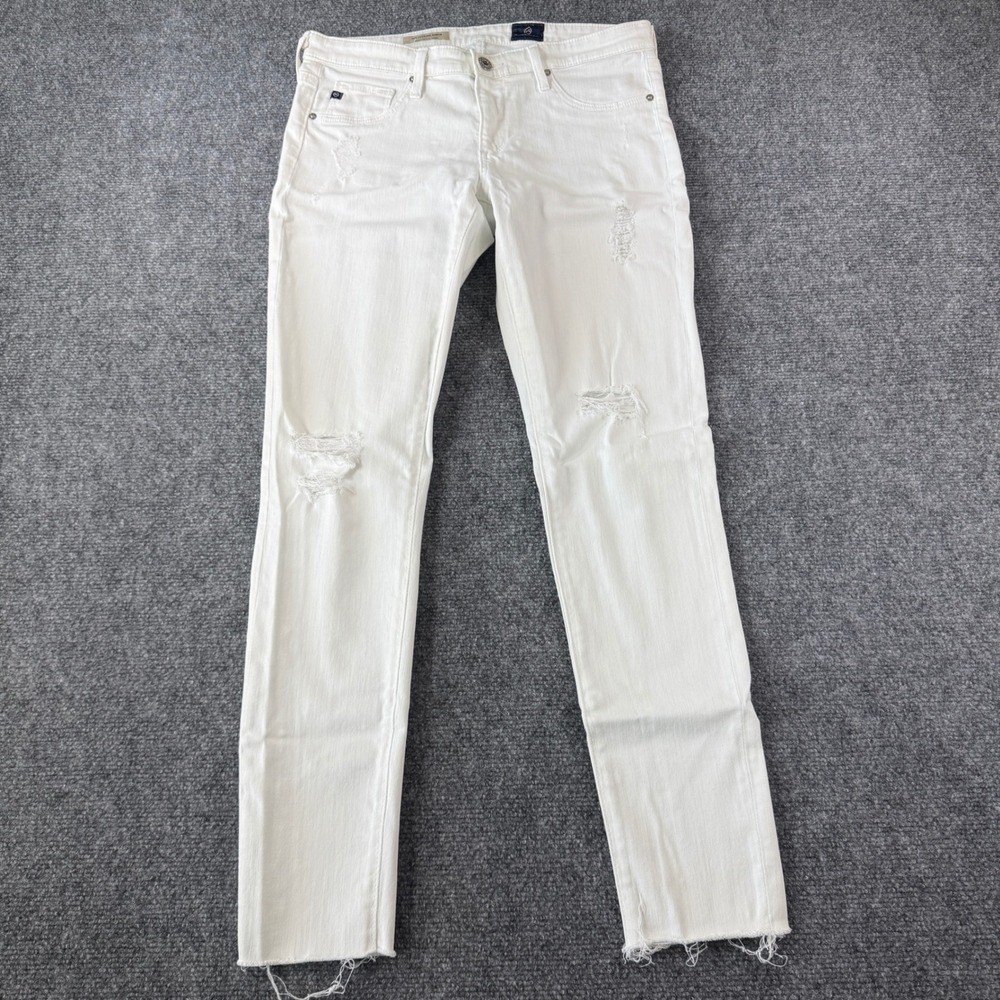 AG Adriano Goldschmied The Legging Ankle White Distressed Skinny Jeans 28R Y2K